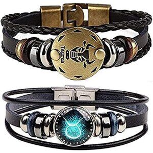 TAURUS Constellation Braided Rope Bracelet Punk Alloy Leather Bracelet